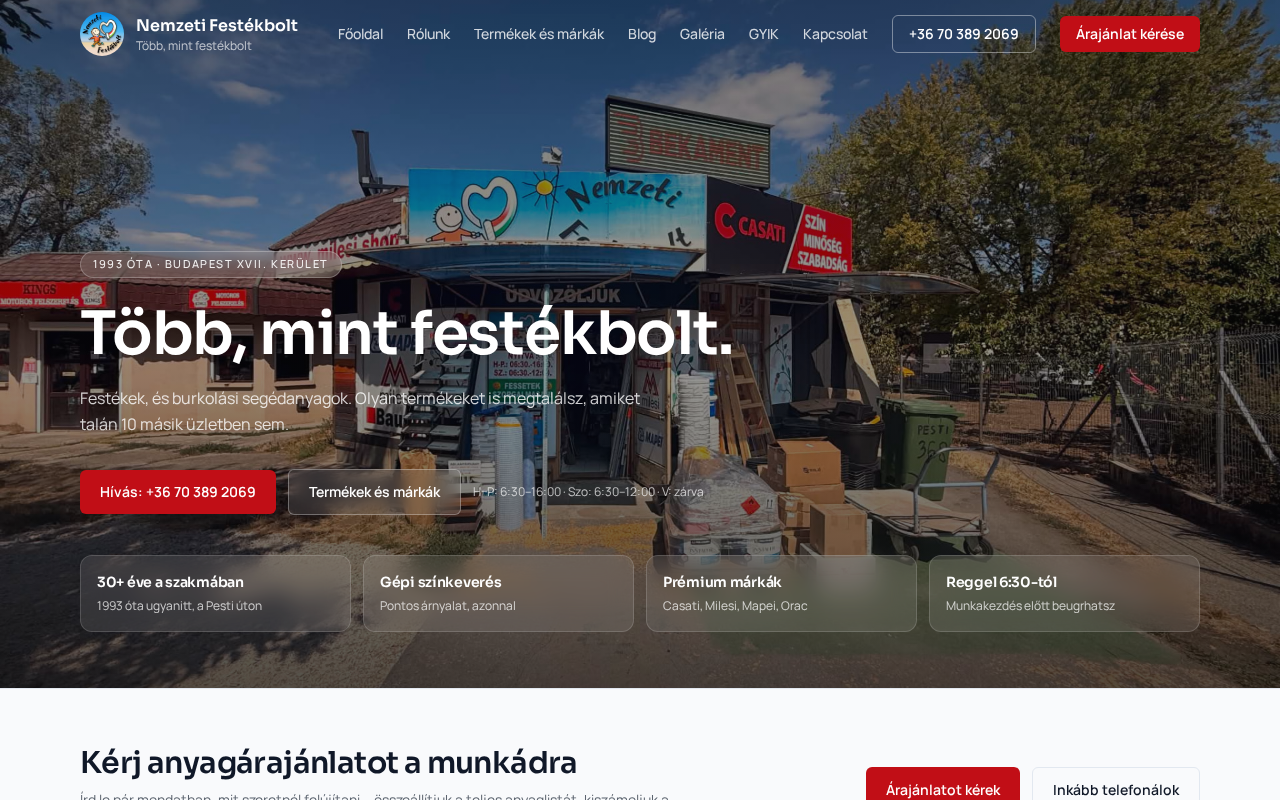 Nemzeti Festékbolt — weboldal képernyőkép